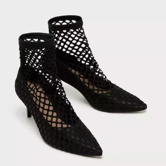 black fishnet sock heels
